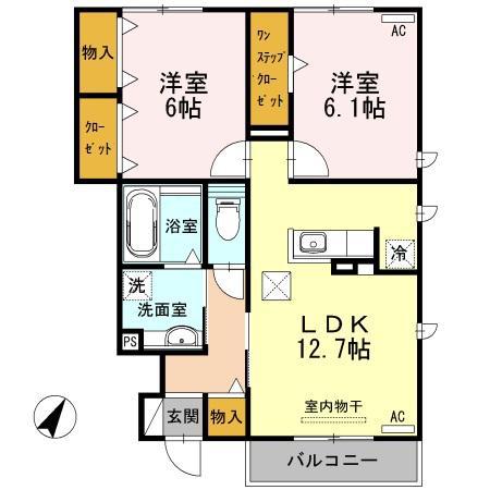 LA TERRE Ⅰ棟(2LDK/1階)の間取り写真