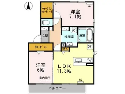 ラ・フィーネ東田 A棟(2LDK/2階)の間取り写真