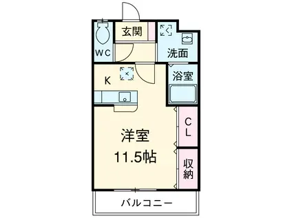ブロードタウン神野ⅡC(ワンルーム/2階)の間取り写真