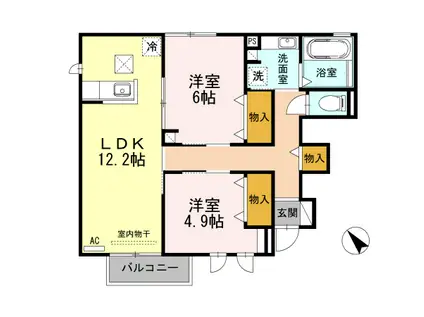 豊橋鉄道渥美線 愛知大学前駅 徒歩28分 2階建 築11年(2LDK/1階)の間取り写真