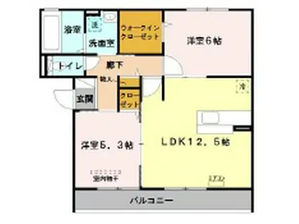 ディアコートⅡ(2LDK/3階)の間取り写真