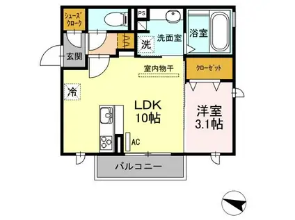 オアシス牛川II(1LDK/2階)の間取り写真
