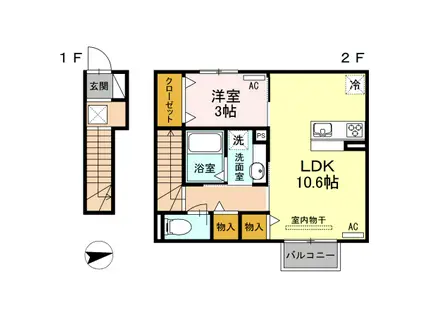 クレール石塚(1LDK/2階)の間取り写真