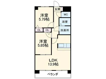 パークアベニュークニワ(2LDK/3階)の間取り写真