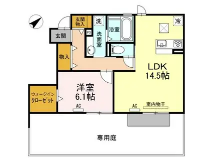 カーサフェリーチェ泉 B(1LDK/1階)の間取り写真
