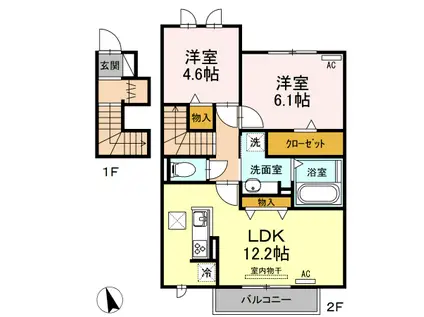 リヴィエール(2LDK/2階)の間取り写真