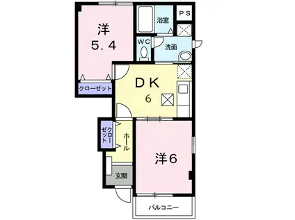 アルカディアA(2DK/1階)の間取り写真