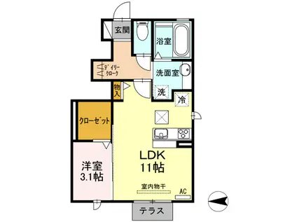 ハピネスV(1LDK/1階)の間取り写真