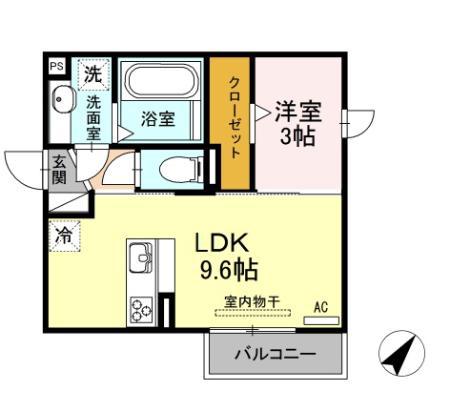 シェモア(1DK/2階)の間取り写真