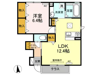 サンハイム野路(1LDK/1階)の間取り写真