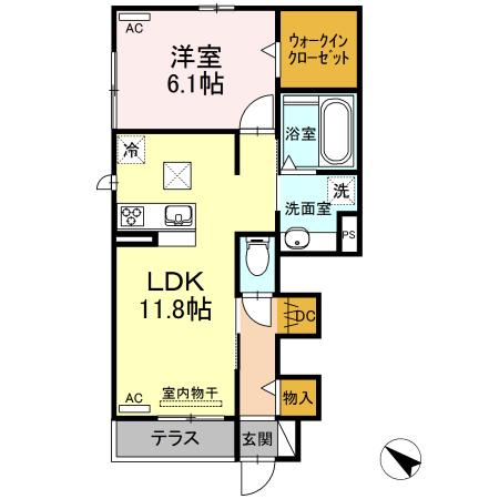 グリーンステージ松井 A(1LDK/1階)の間取り写真