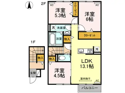 コンフォール西小鷹野Ⅱ(3LDK/2階)の間取り写真