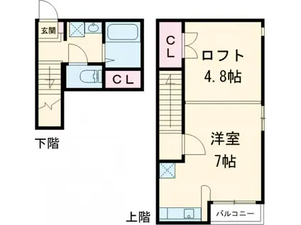 クリスタルK学研都市(ワンルーム/2階)の間取り写真