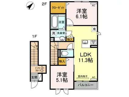 ルワンジュ C(2LDK/2階)の間取り写真
