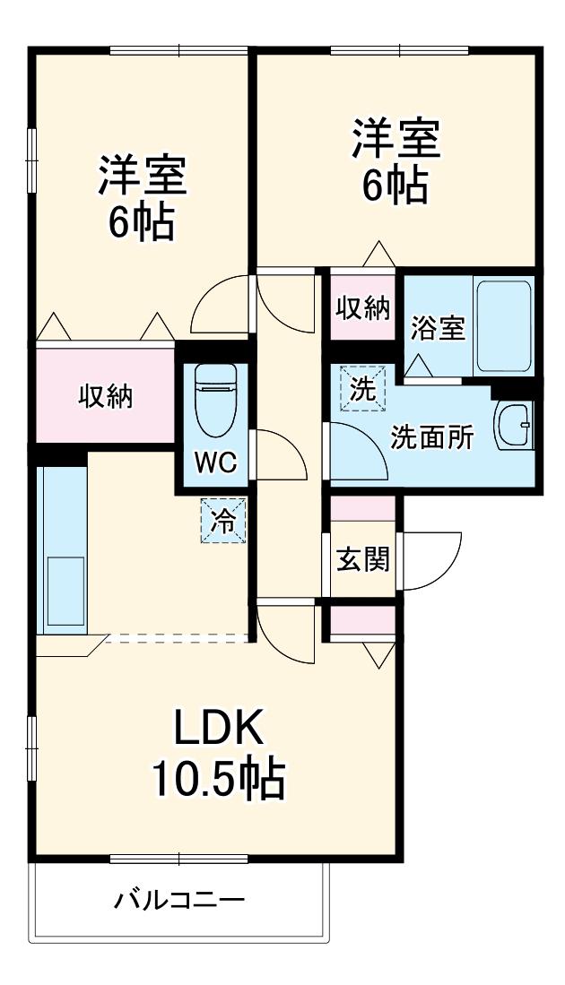 ドエルKⅡ(2LDK/2階)の間取り写真
