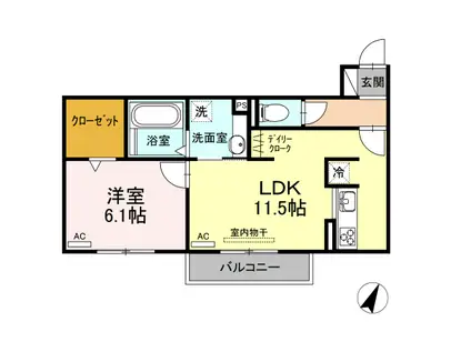 ヴィラ・ロワイヤル 六番館(1LDK/2階)の間取り写真