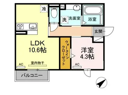 プラシード(1LDK/2階)の間取り写真