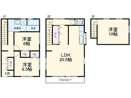 豊橋鉄道渥美線 愛知大学前駅 徒歩7分 3階建 築7年(3LDK)の間取り写真