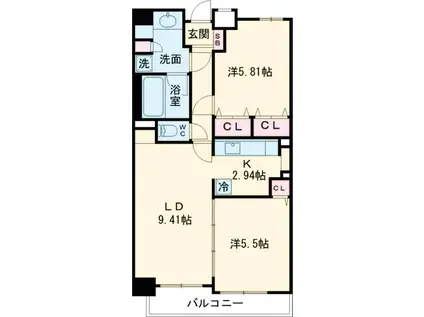 レジディア三軒茶屋Ⅱ(2LDK/5階)の間取り写真