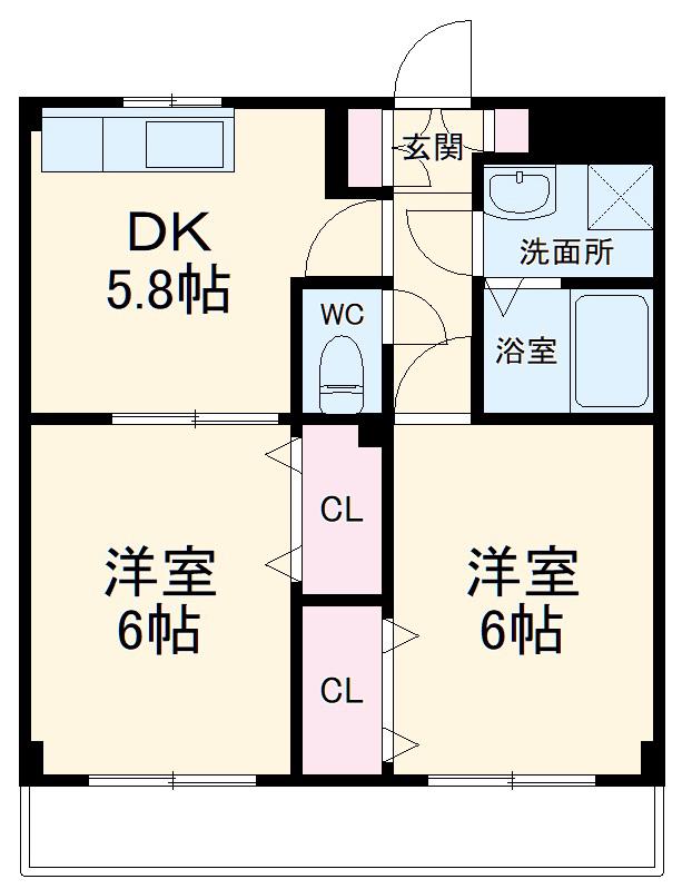 ウッドパレス駒岡(2DK/2階)の間取り写真