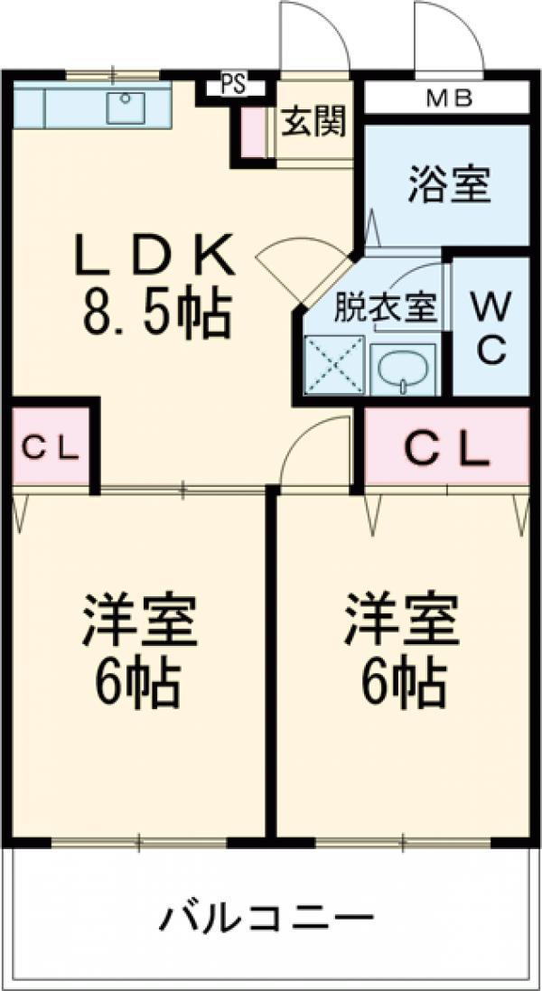 三愛室見駅前マンション(2LDK/4階)の間取り写真