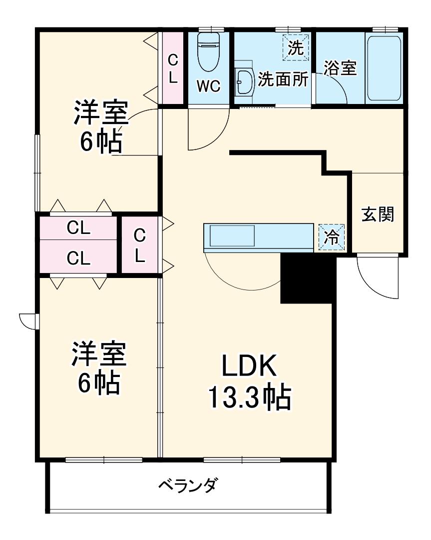郷東マンション(2LDK/1階)の間取り写真