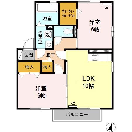 リバティ ヒルズ(2LDK/2階)の間取り写真