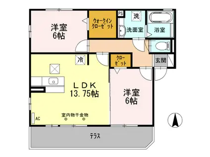 アムール丹陽(2LDK/1階)の間取り写真
