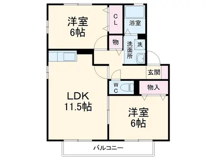 エレガンス シンワ A(2LDK/1階)の間取り写真