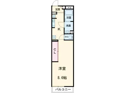 リブリ・ルミエール上戸田(1K/2階)の間取り写真