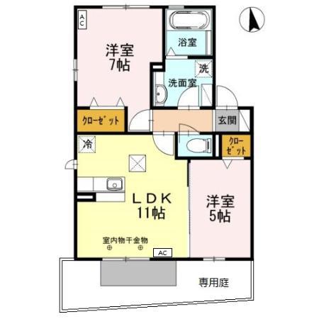 西五城ヒルズ(2LDK/1階)の間取り写真