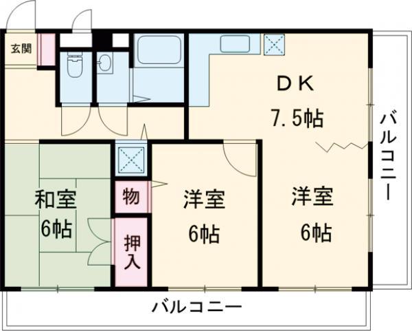 サンハイツ高砂(3DK/2階)の間取り写真