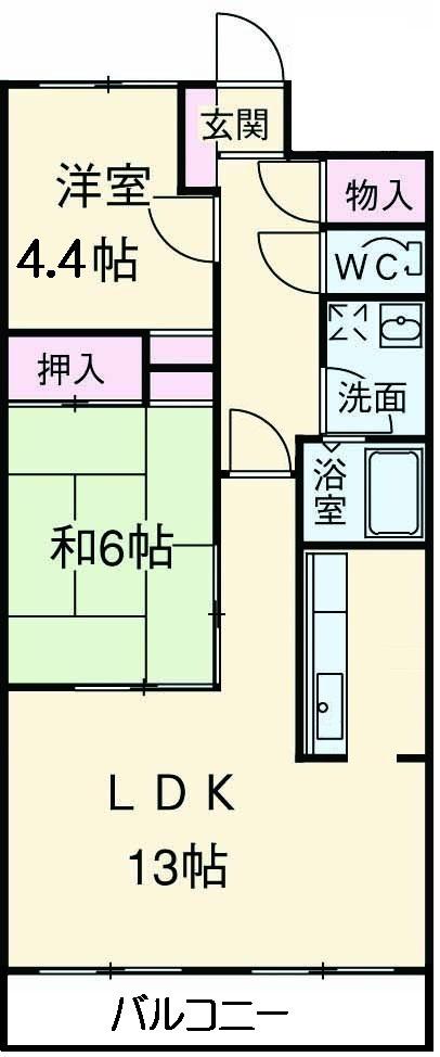 稲元ビル東伊場(2LDK/8階)の間取り写真