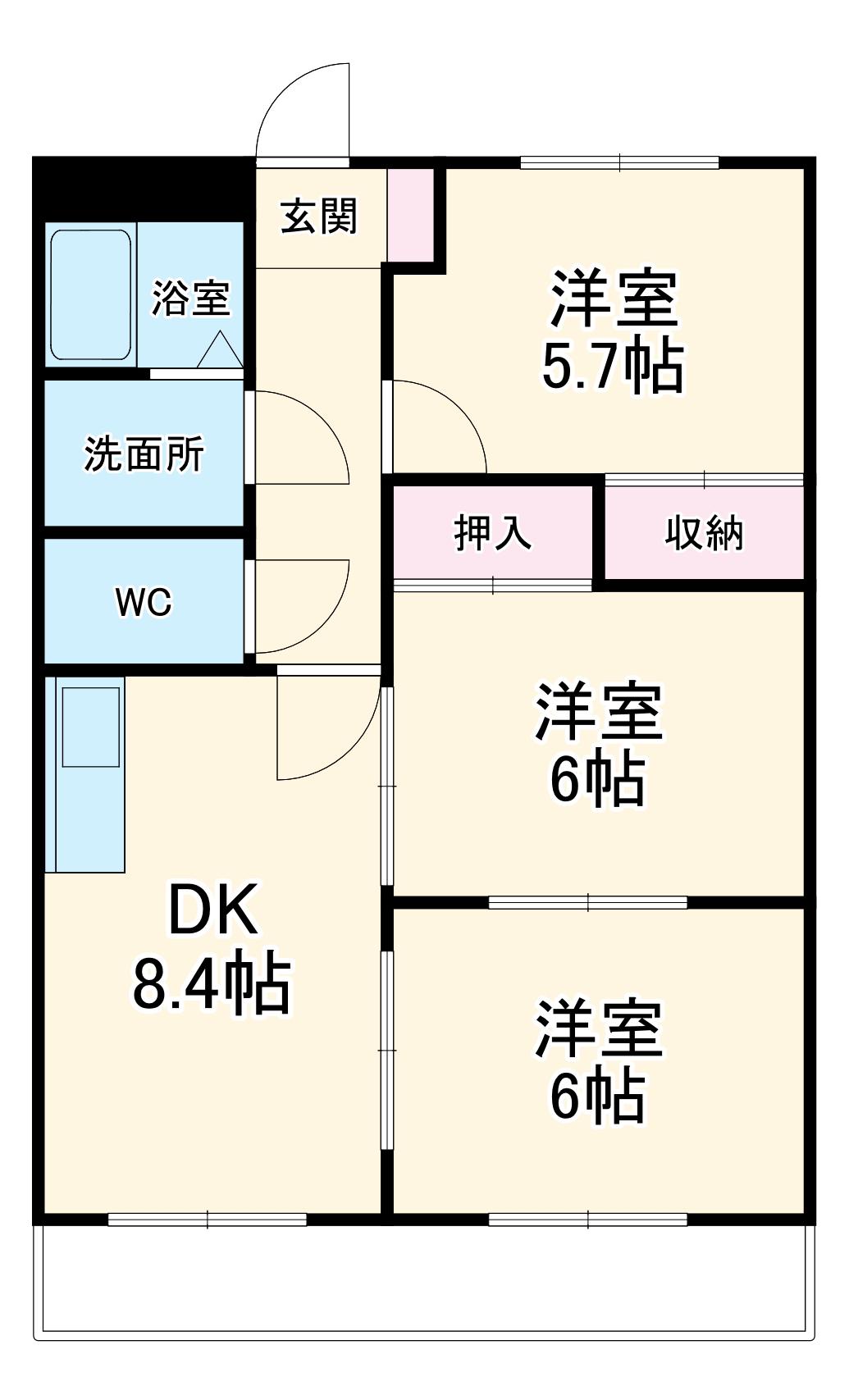 レイクウエストM(3DK/2階)の間取り写真
