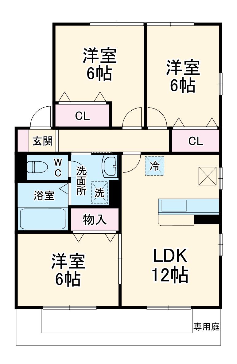リビングタウン大平台C(3LDK/1階)の間取り写真