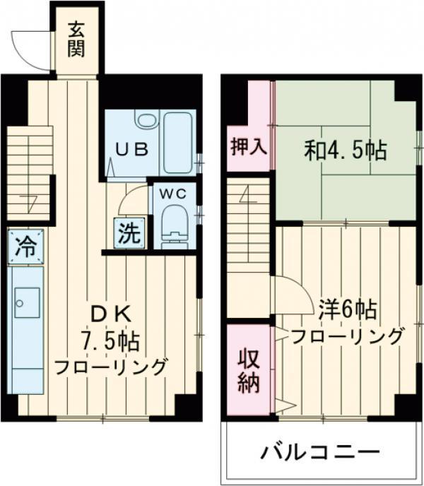 第３ウッディビル(2DK)の間取り写真