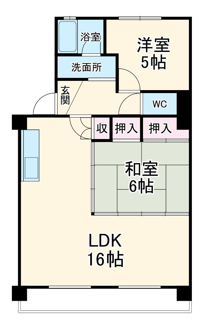 ベルシャトーまき(2LDK/3階)の間取り写真