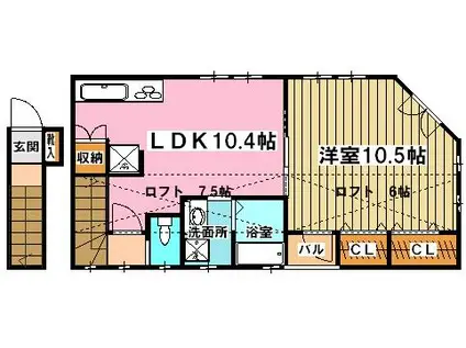 ペジーブル市川(1LDK/2階)の間取り写真