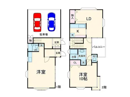 武蔵野線 市川大野駅 徒歩21分 2階建 築28年(2LDK)の間取り写真
