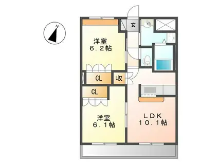 エクセルレモン(2LDK/2階)の間取り写真