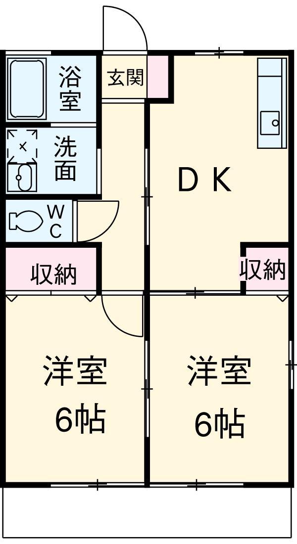 スタジオーネ(2DK/1階)の間取り写真