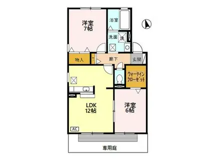 ポワール B(2LDK/1階)の間取り写真