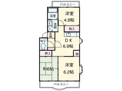 カサベルデ弐番館(3DK/1階)の間取り写真