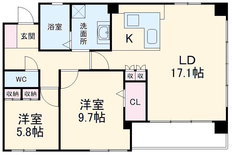 レザンドール東山元町(2SLDK/2階)の間取り写真