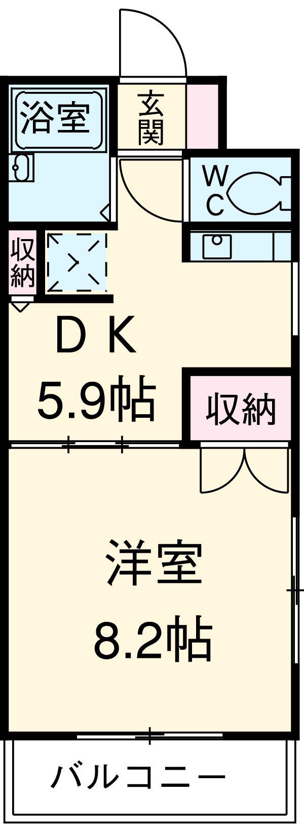 プレジデントヴィラA棟(1DK/2階)の間取り写真