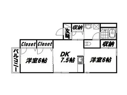 アンサンブル(2DK/1階)の間取り写真