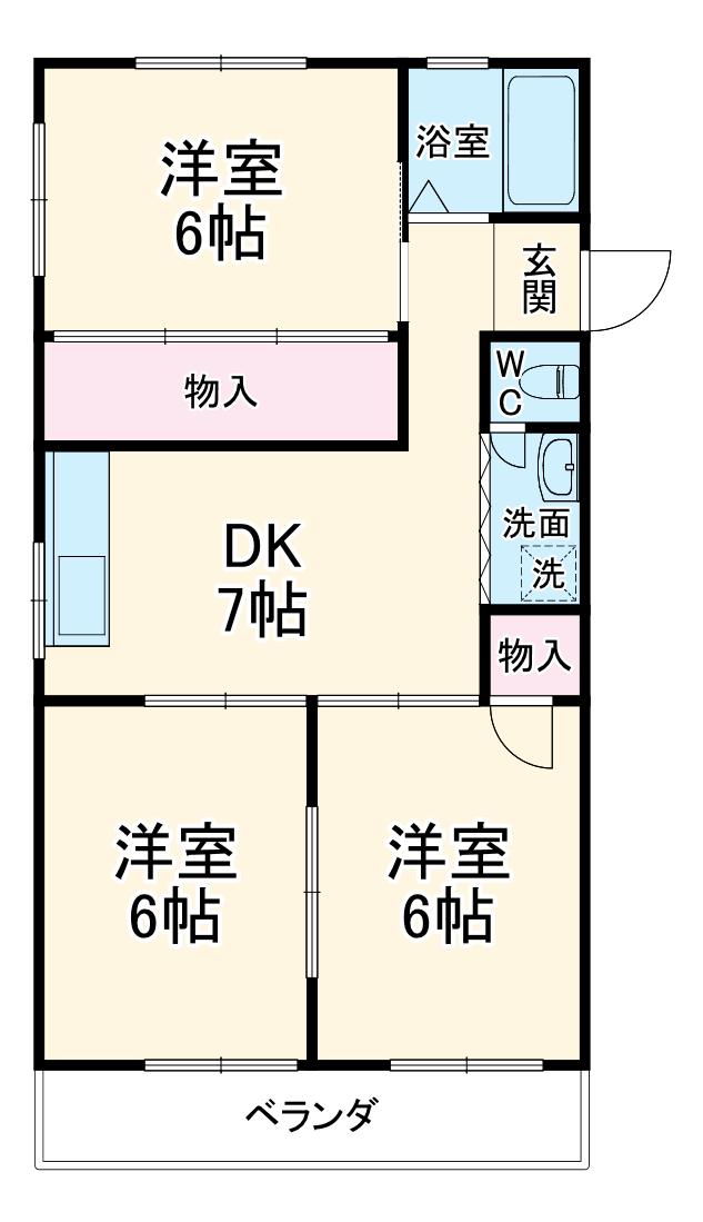 ナインハイツ(3DK/1階)の間取り写真