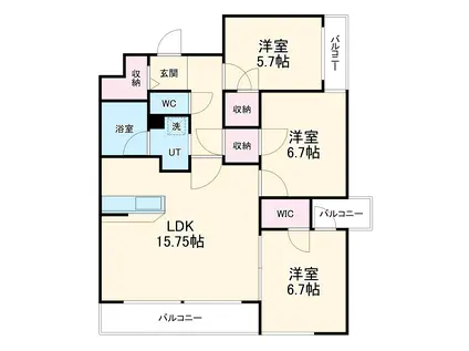 ユング城山(3LDK/3階)の間取り写真