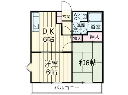 グリーンハイム 1号館(2DK/2階)の間取り写真