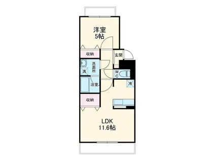 パディー江西プレミアム(1LDK/2階)の間取り写真